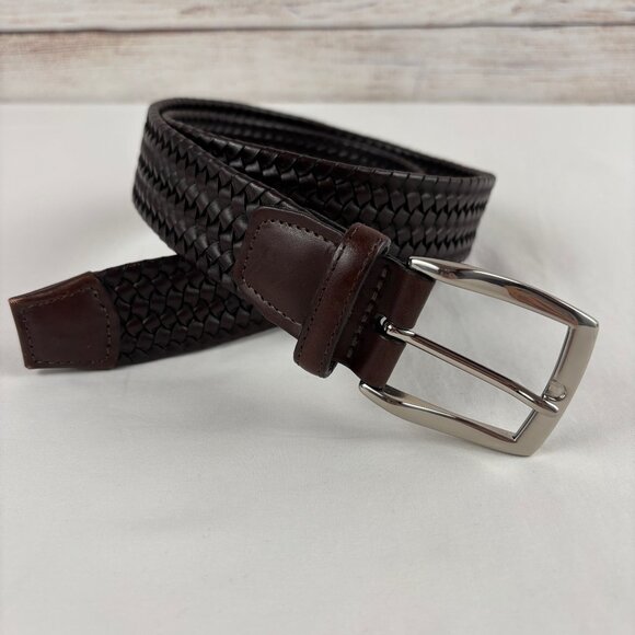 TORINO Men's Belt Size 34 Brown Woven Braided Leather Made USA - Picture 1 of 10